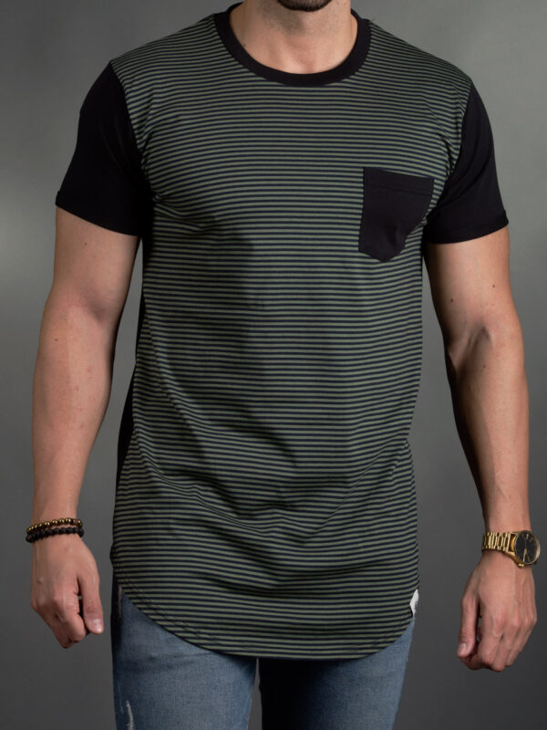 Μπλούζα Longstripes Λαδί/Μαύρο Κοντομάνικη  long